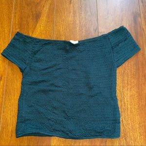 Green smocked crop top